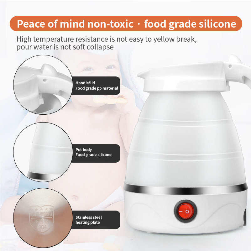 Bouilloire Électrique Pliable et Portable, Silicone et Acier Inoxydable 304